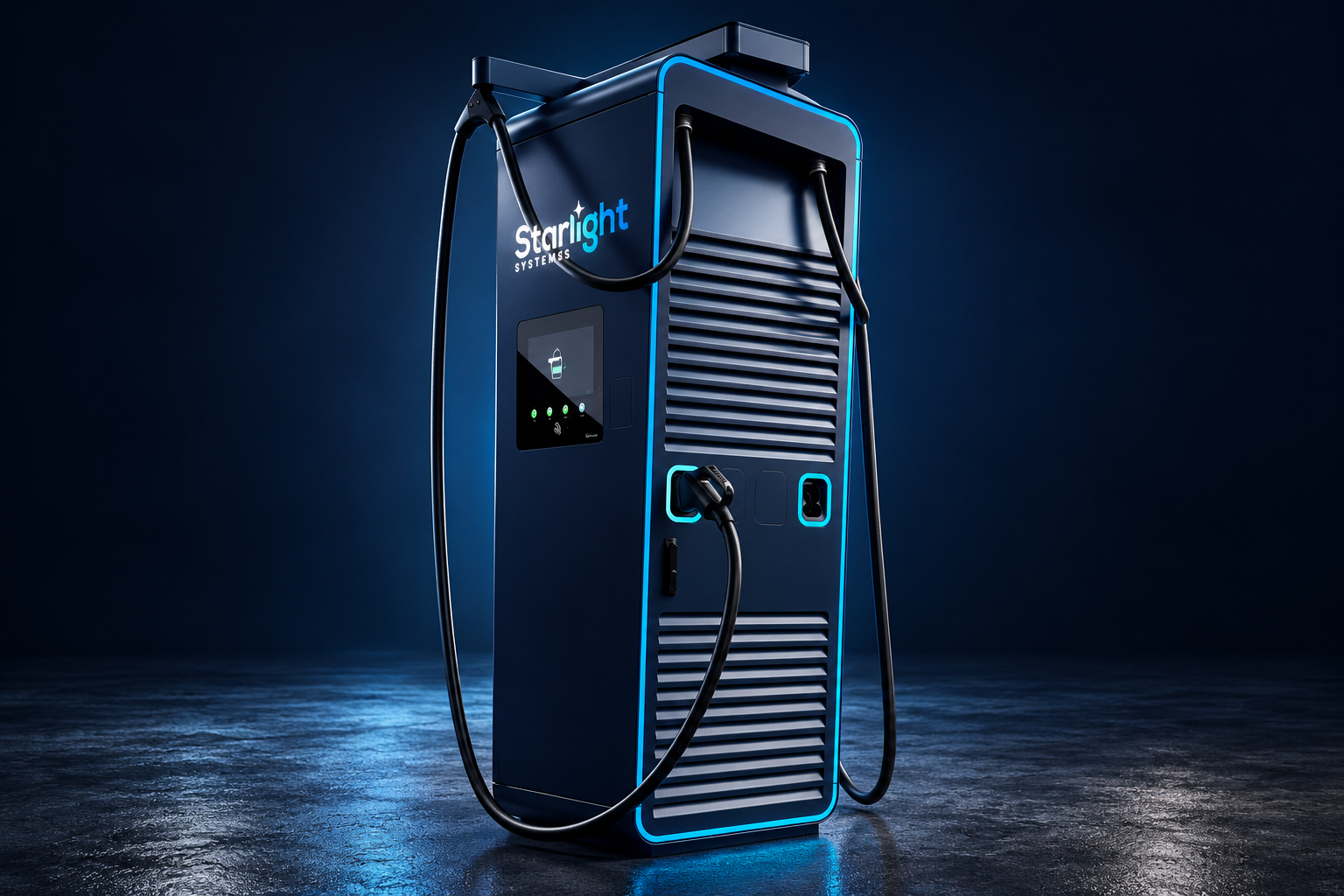 Concept render of an Alpitronic HYC400 with navy and cyan Starlight Systems branding